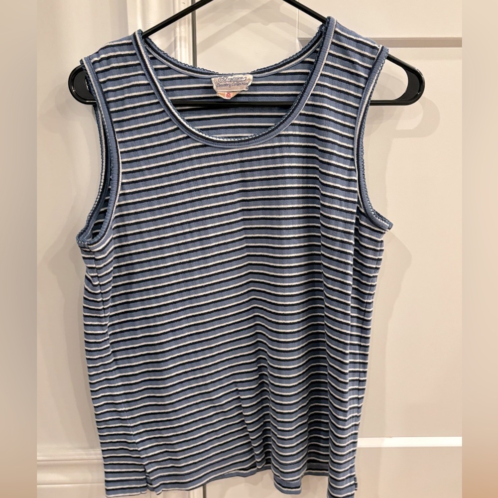 Ladies Size Medium Vintage Blue Stripped Tank Top - Good Used Condition